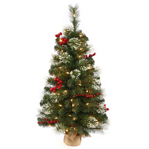 2.5' Pre-Lit Siegal Berry Pine Artificial Christmas Tree with Burlap Base - Clear Lights