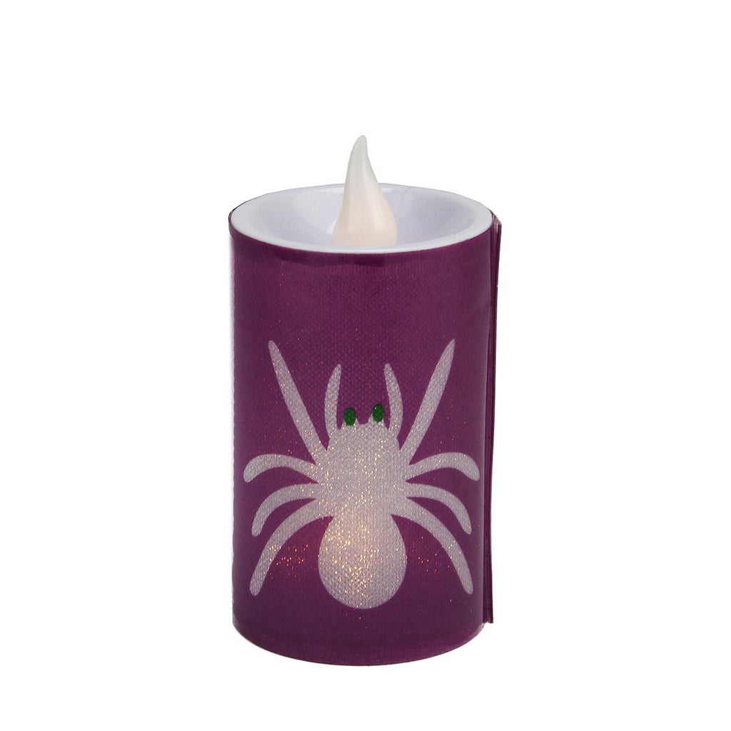 5" LED Lighted Battery-Operated Haunted Halloween Black Spider Flameless Pillar Candle