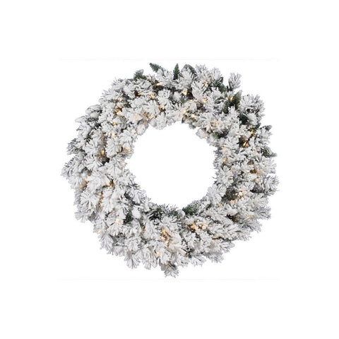 24" Pre-lit Heavily Flocked Pine Artificial Christmas Wreath - Clear Lights