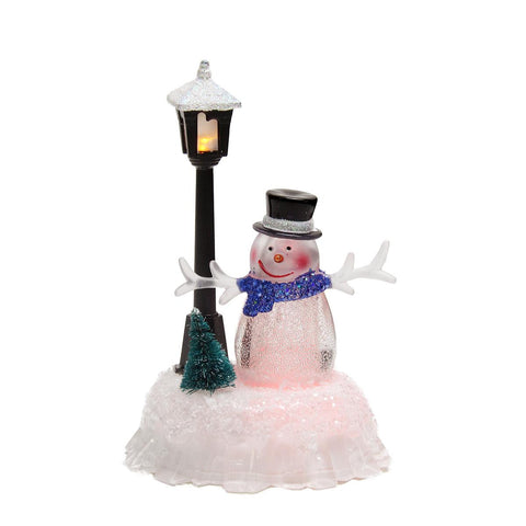 5" LED Lighted Color-Changing Snowman with Top Hat with Lamp Post Christmas Table Top Figure