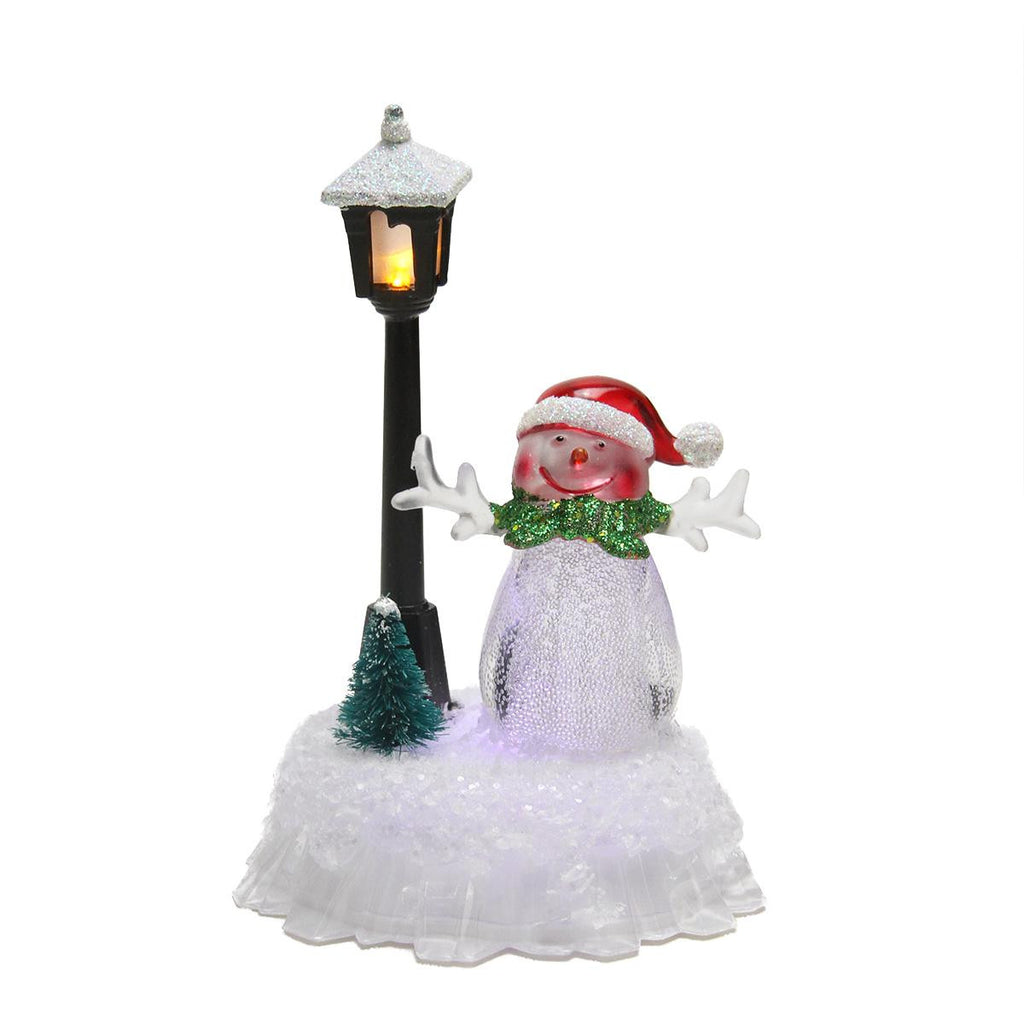 5" LED Lighted Color-Changing Snowman with Santa Hat with Lamp Post Christmas Table Top Figure