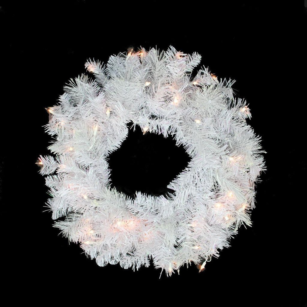 24" Pre-lit White Iridescent Mixed Pine Artificial Christmas Wreath - Clear Lights