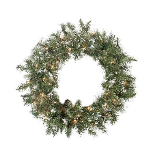 24" Pre-lit Snow Mountain Pine Artificial Christmas Wreath - Clear Lights