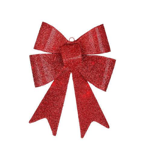 17" LED Lighted Battery Operated Vibrant Red Bow Christmas Decoration - Warm Clear Lights