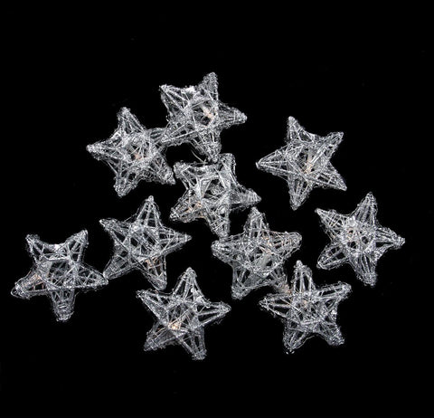 Set of 10 LED Lighted Battery Operated Spun Glass Star Christmas Lights - Warm Clear