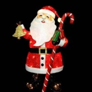 39" Lighted Sparkling Tinsel Santa Claus with Candy Cane Christmas Yard Art Decoration