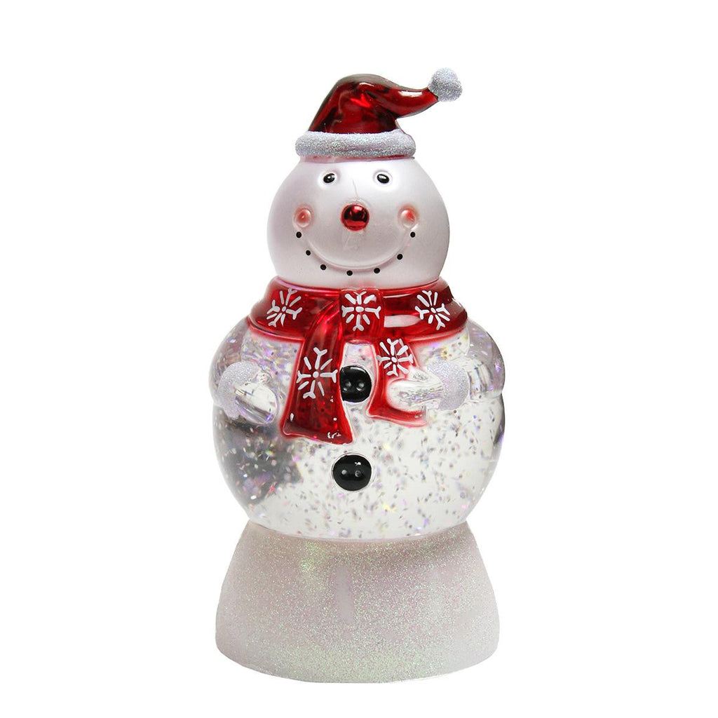 7.5" LED Lighted Color-Changing Snowman with Santa Hat Snow Globe Christmas Figure