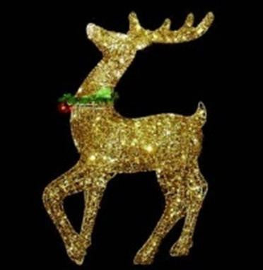 34" Pre-lit Gold Glittered Prancing Reindeer Christmas Yard Art Decoration