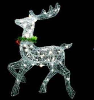 34" Pre-lit Silver Glittered Prancing Reindeer Christmas Yard Art Decoration