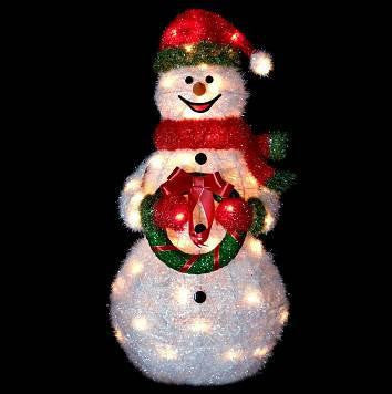 38" Lighted Sparkling Tinsel & Sisal Snowman Christmas Yard Art Decoration