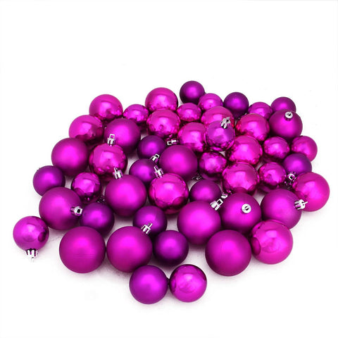 50ct Shatterproof Magenta Pink Shiny & Matte Christmas Ball Ornaments 1.5"-2"