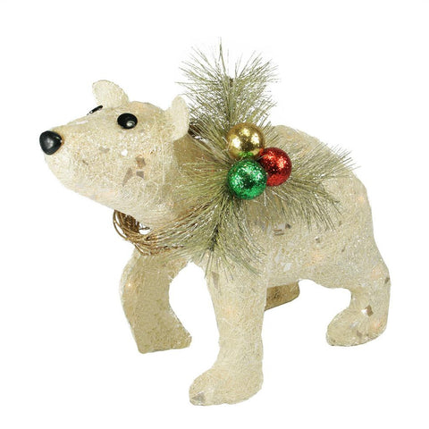 16" Lighted Sparkling Sisal Baby Polar Bear Christmas Yard Art Decoration