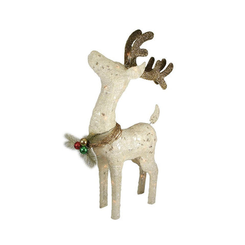 37" Lighted Sparkling Sisal White Standing Reindeer Christmas Yard Art Decoration