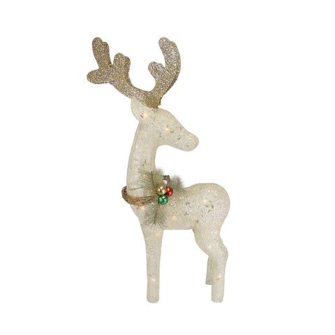 37" Lighted Sparkling Sisal White Reindeer Christmas Yard Art Decoration