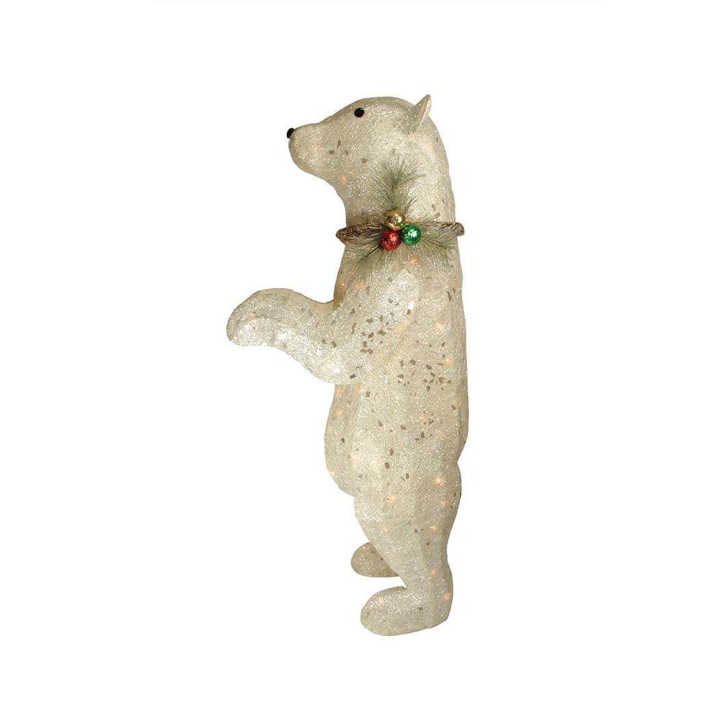 41" Lighted Sparkling Sisal Standing Polar Bear Christmas Yard Art Decoration