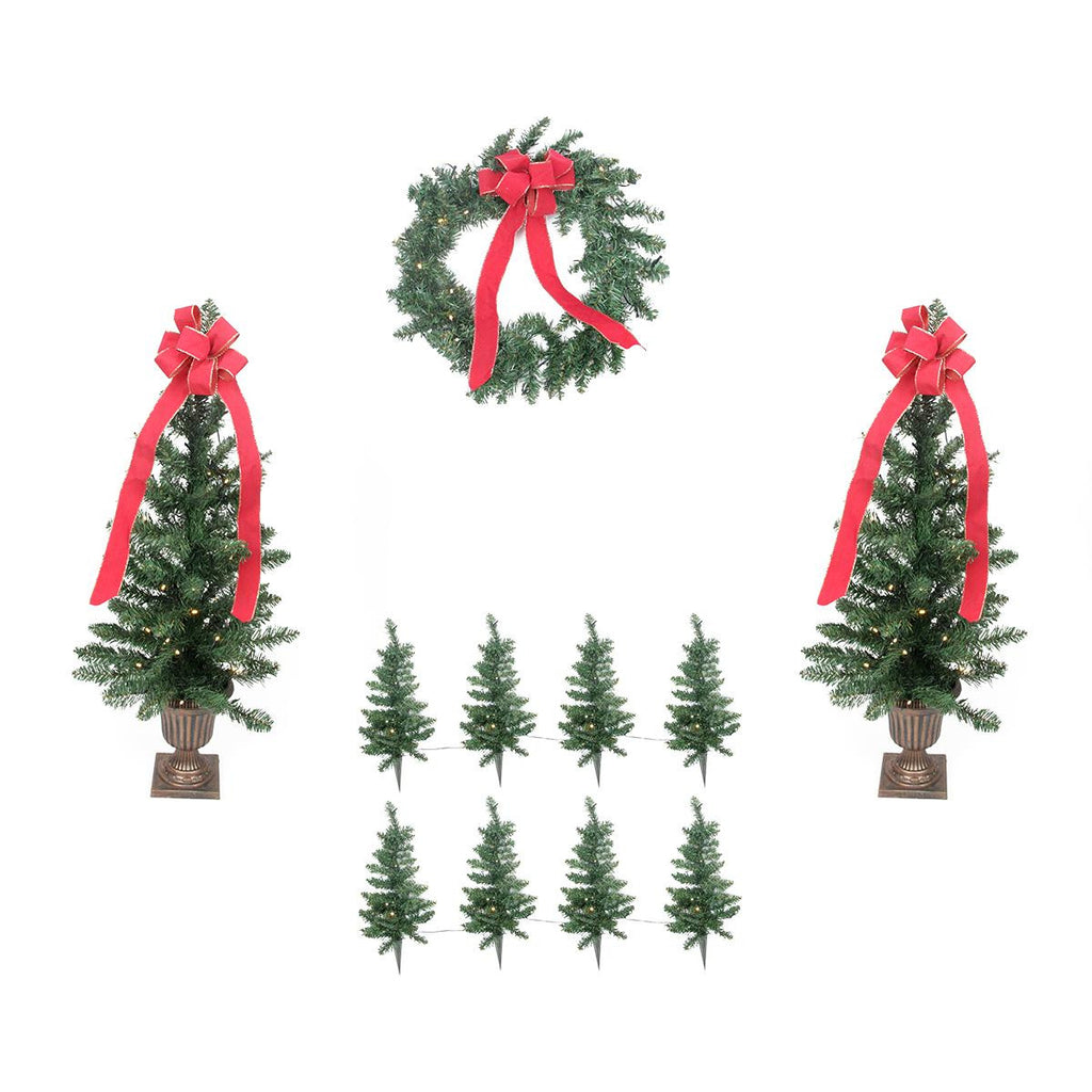 Pre-lit B-O Traditional Pine Artificial Outdoor Christmas Entrance Set- Clear Lights