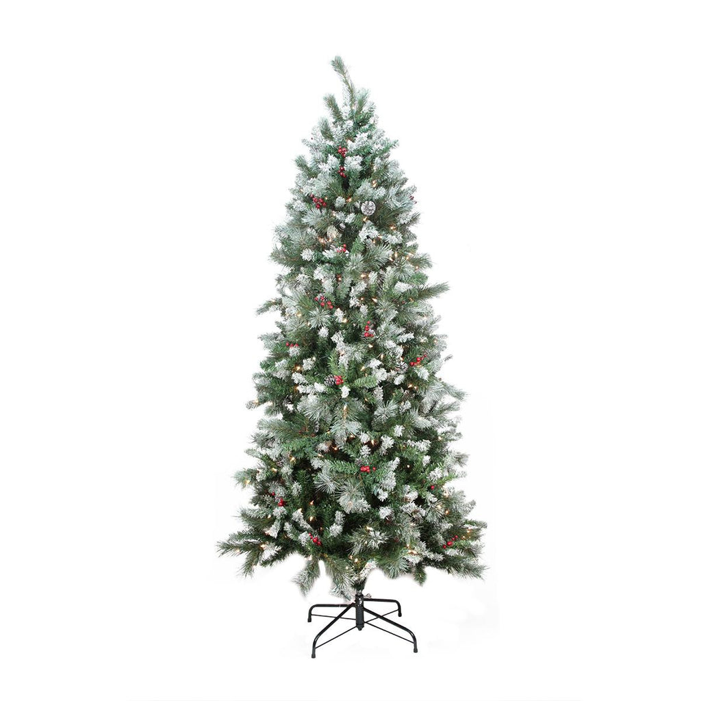 7' Pre-lit Mixed Snow Pine Artificial Christmas Tree - Clear Lights