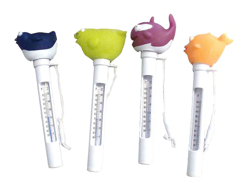 Set of 4 Floating Baby Animal Swimming Pool Thermometers with Cords