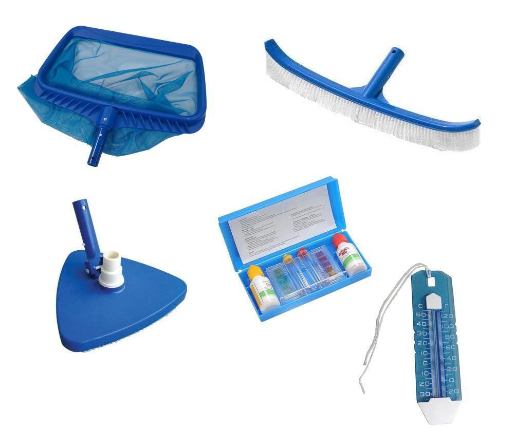 5-Piece Deluxe Swimming Pool Kit - Vacuum, Leaf Rake, Brush, Thermometer and Test Kit