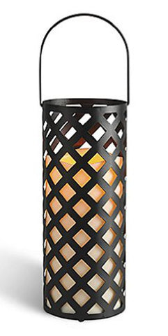 12" Black Metal Criss Cross Lantern with Bisque LED Lighted Flameless Indoor-Outdoor Pillar Candle