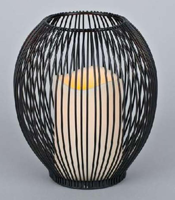 7" Black Metal Cage Lantern with Bisque LED Lighted Flameless Pillar Candle