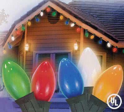 Set of 25 Opaque Multi-Color C7 Patio Christmas Lights - Green Wire