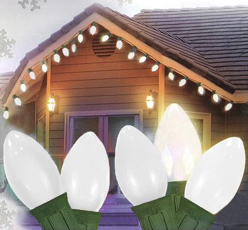 Set of 25 Opaque Clear White C7 Patio Wedding Christmas Lights - Green Wire