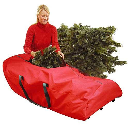 56" Heavy Duty Large Red Rolling Artificial Christmas Tree Storage Bag for 7.5' Trees