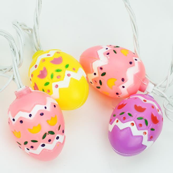 Set of 10 Pastel Multi Colored Easter Egg Spring Holiday Lights-White Wire