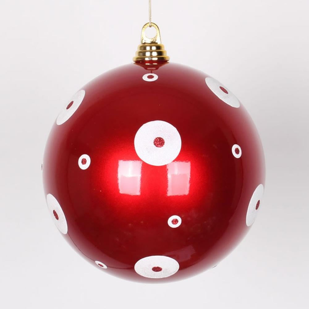 Candy Apple Red with White Glitter Polka Dots Christmas Ball Ornaments 8" (200mm)