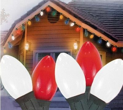 Set of 25 Opaque Red and White Candy Cane C9 Christmas Lights - Green Wire