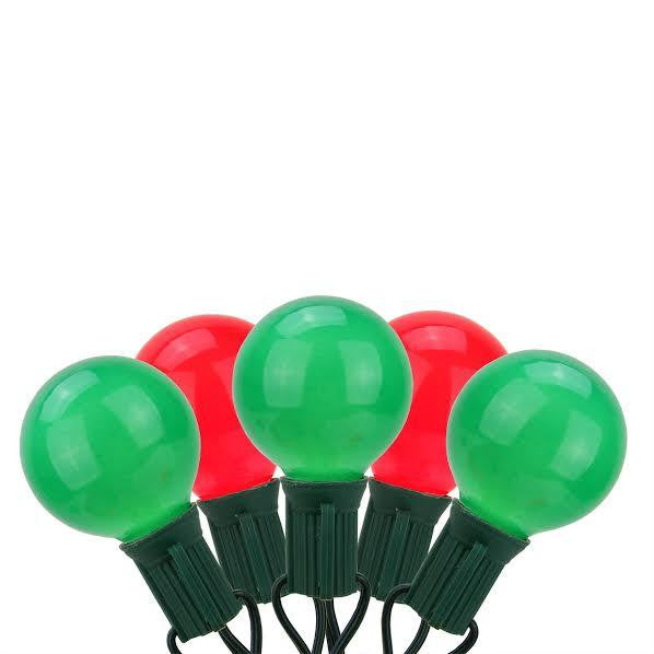 Set of 20 Red and Green Opaque G50 Globe Christmas Lights - Green Wire