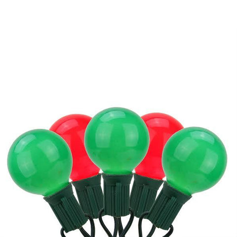 Set of 20 Red and Green Opaque G50 Globe Christmas Lights - Green Wire