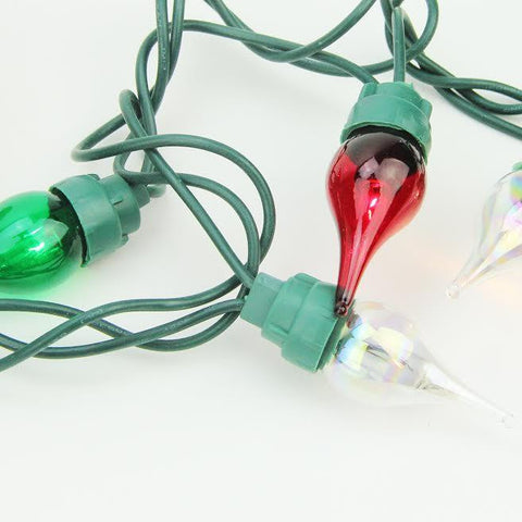 Set of 50 Clear, Red and Greeen Twinkle Flame Tip Glass Bulb C5 Mini Christmas Lights - Green Wire