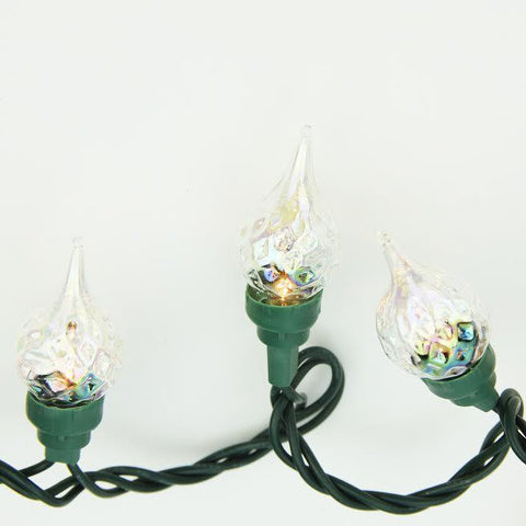 Set of 35 Clear Facted Flame Tip Glass Bulb C5 Christmas Lights - Green Wire