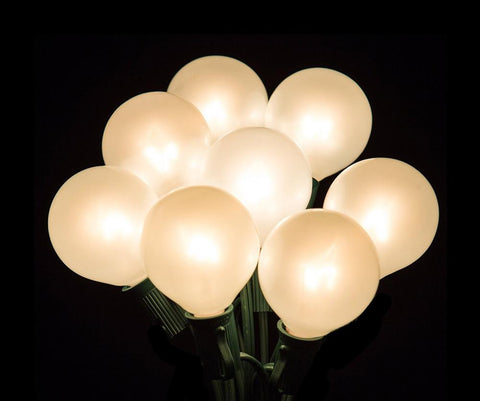 Set of 20 Clear White Ceramic G40 Globe Patio Wedding Christmas Lights - Green Wire