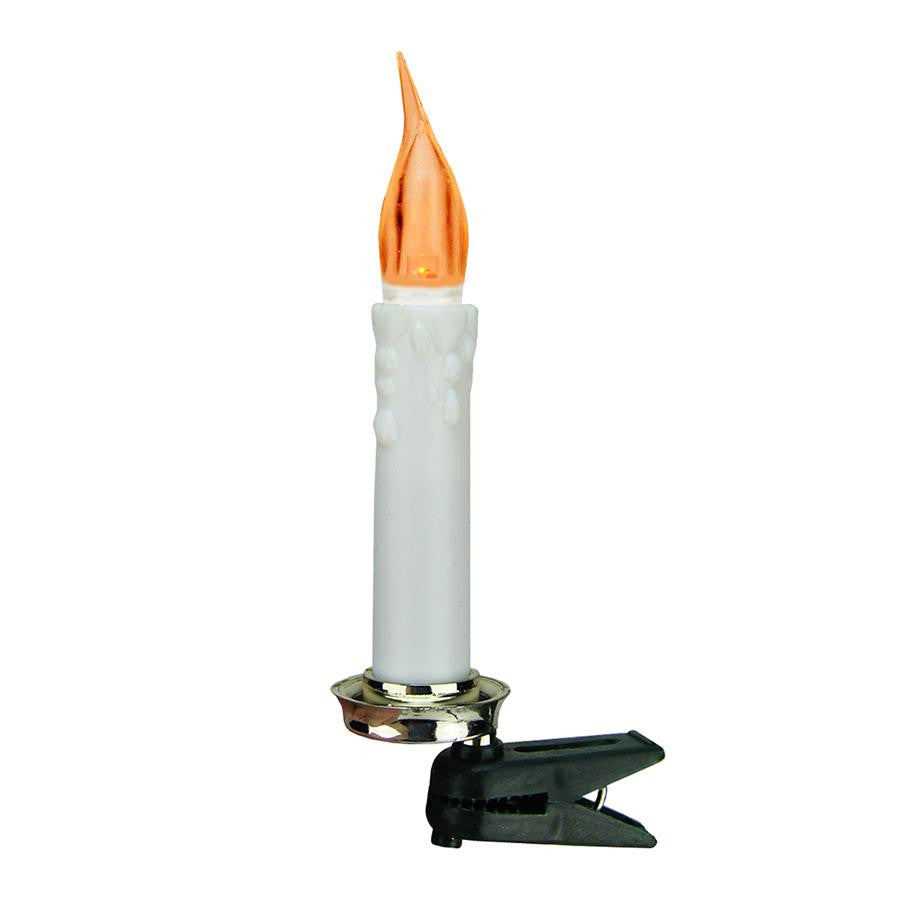 Set of 10 LED Flicker Flame C5 Type Candle Clip-On Christmas Lights - Green Wire