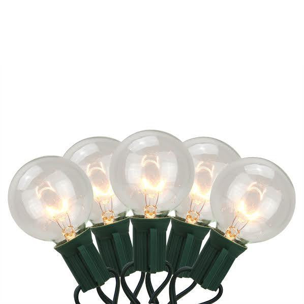 Set of 20 Clear Transparent G50 Globe Patio Wedding Christmas Lights - Green Wire