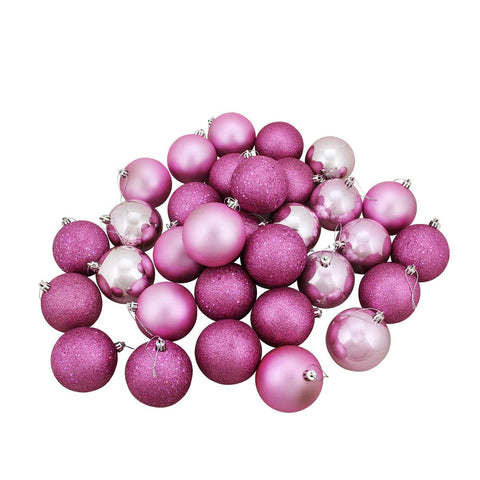 32ct Blushed Pink and Silver Shatterproof 4-Finish Christmas Ball Ornaments 3.25" (80mm)