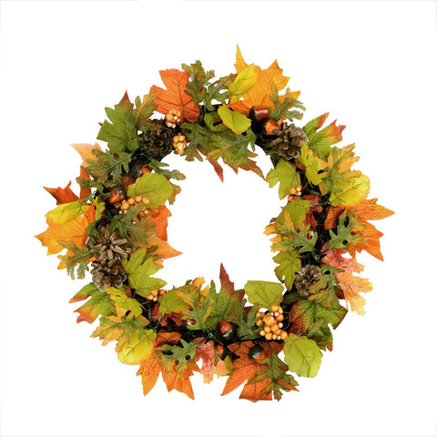 20" Autumn Harvest Maple Leaf, Berry, Pine Cone and Acorn Artificial Thanksgiving Wreath - Unlit