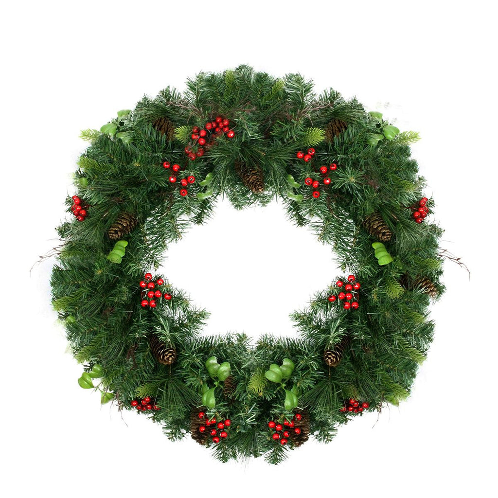 29" Mixed Pine with Red Berries and Pine Cones Artificial Christmas Wreath - Unlit