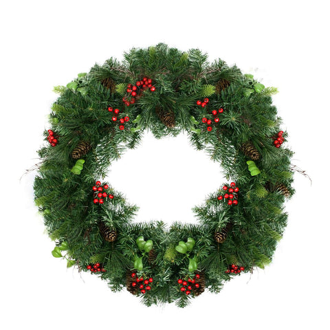 29" Mixed Pine with Red Berries and Pine Cones Artificial Christmas Wreath - Unlit