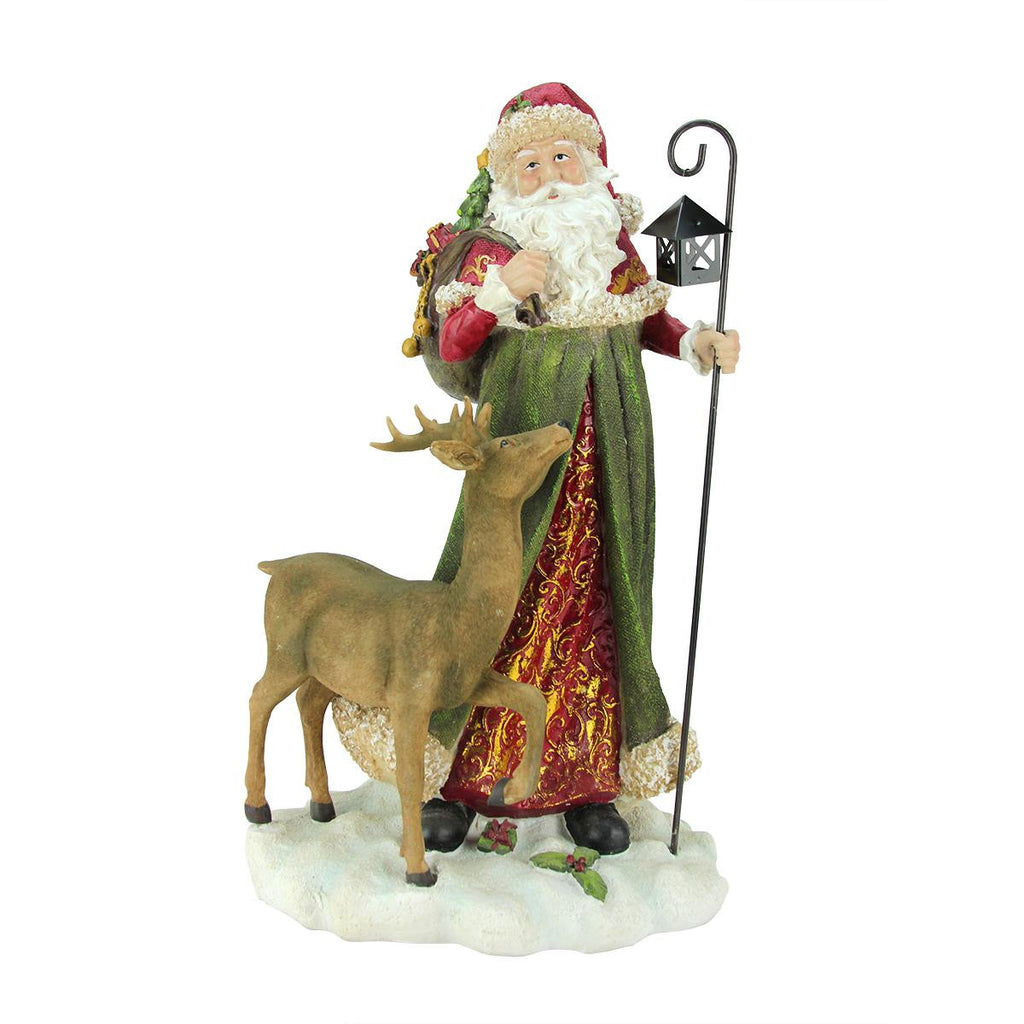 18.5" Rustic Lodge Old World Style Santa Claus with Lantern and Reindeer Christmas Figure