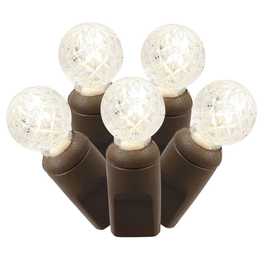 Set of 50 Warm White Commercial Grade LED G12 Berry Christmas Lights - Brown Wire