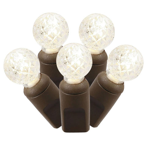 Set of 50 Warm White Commercial Grade LED G12 Berry Christmas Lights - Brown Wire