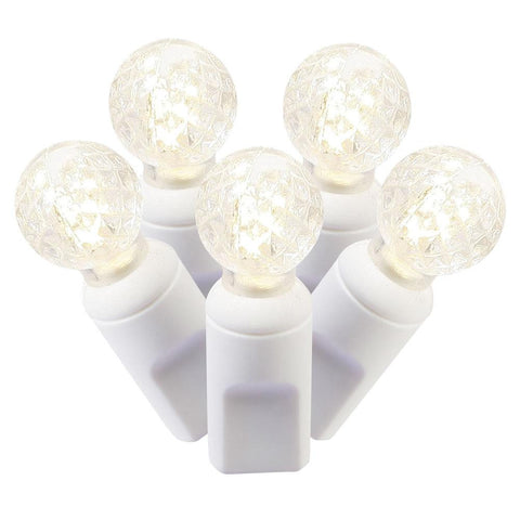 Set of 50 Warm White Commercial Grade LED G12 Berry Christmas Lights - White Wire