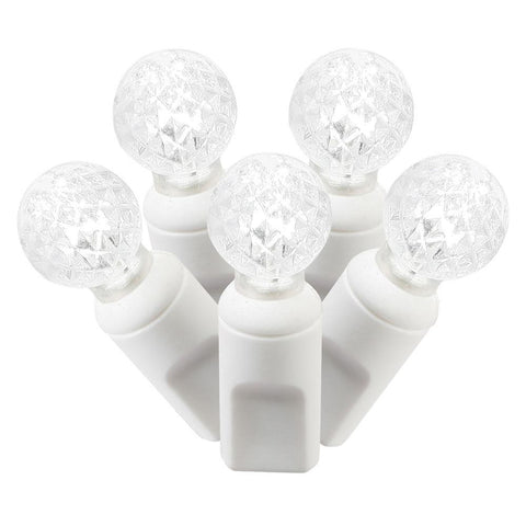 Set of 50 Pure White Commercial Grade LED G12 Berry Christmas Lights 6" Spacing - White Wire