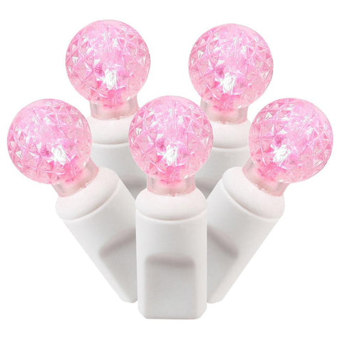 Set of 50 Pink Commercial Grade LED G12 Berry Christmas Lights 6" Spacing - White Wire