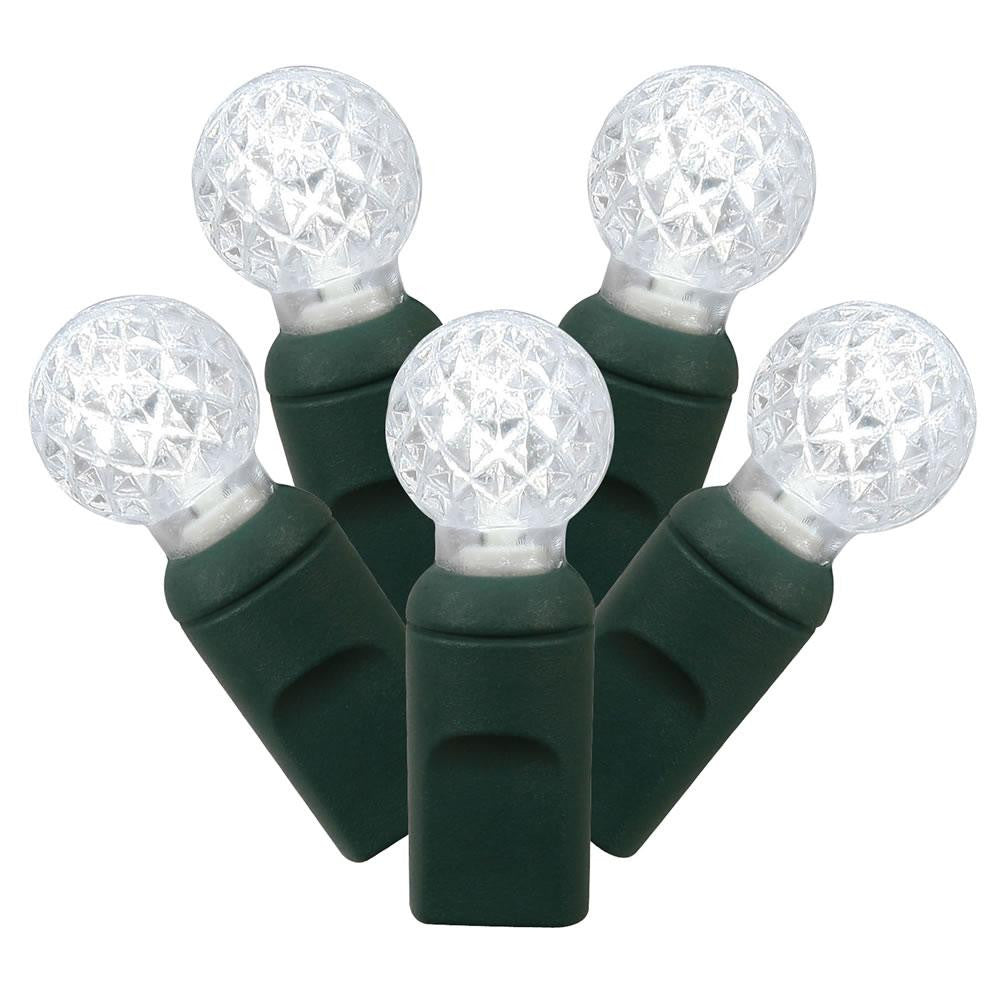 Set of 50 Cool White Commercial Grade LED G12 Berry Christmas Lights - Green Wire