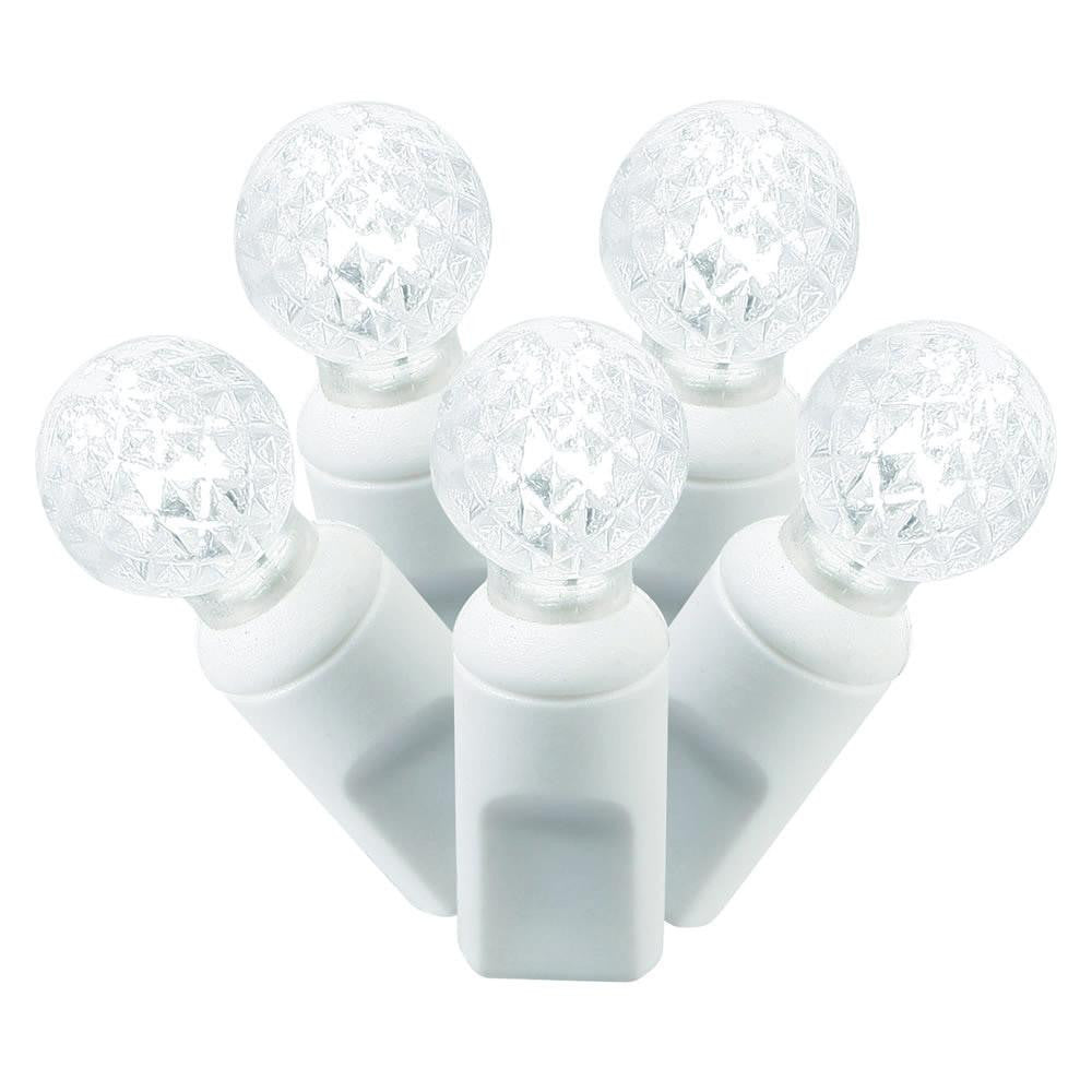 Set of 50 Cool White Commercial Grade LED G12 Berry Christmas Lights - White Wire